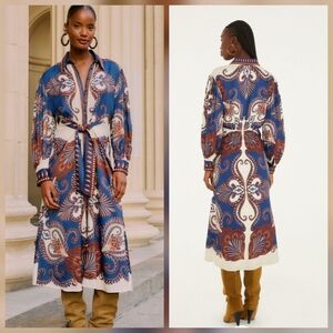 Farm Rio Blue and Brown Midi Dress